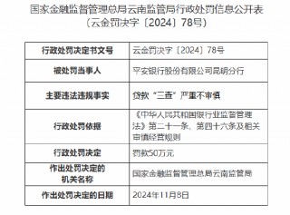平安银行昆明分行因贷款“三查”严重不审慎被罚50万元
