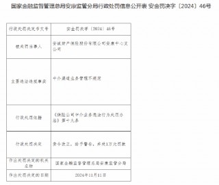 安诚财险安康中心支公司收罚单：因中介渠道业务管理不规范
