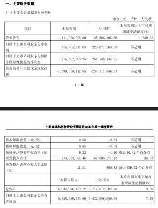 寒武纪 2025 年之一季度营收 11.11 亿元同比增长 4230.22%，实现扭亏为盈