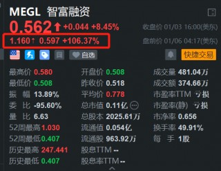 智富融资盘前飙涨翻倍，领衔中概股上涨