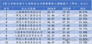 排行榜丨上市险企十大分公司排名，人保财险广东、国寿苏分分列产寿之一！人保健康跻身top10