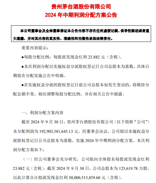 超300亿元！贵州茅台大手笔分红  第1张